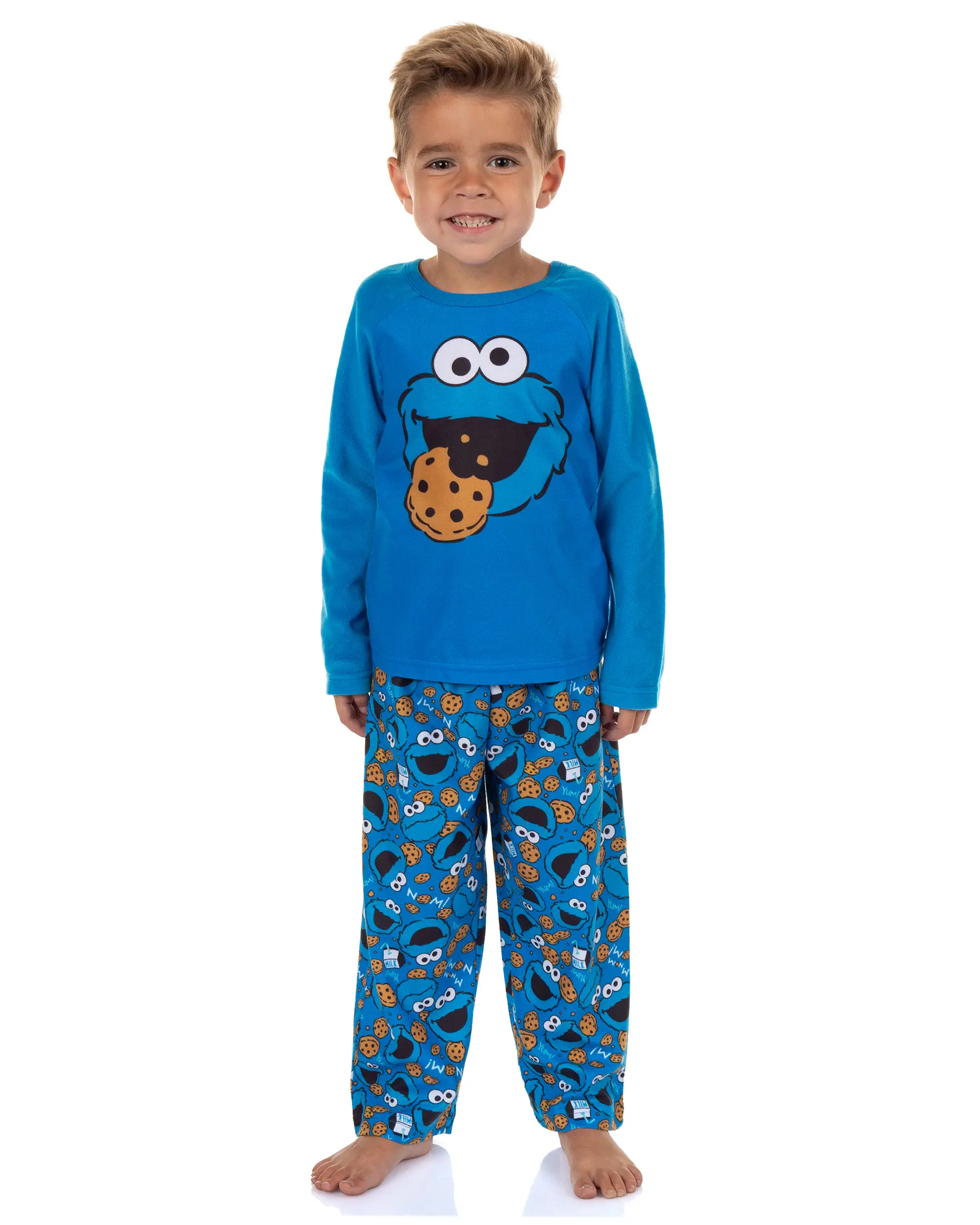 Sesame Street Toddler Boy's 2-Piece Cute Cookie Monster Graphic Sleepwear Set - Long Sleeve Shirt, Insulated Pants, Cookie-Themed Pajamas