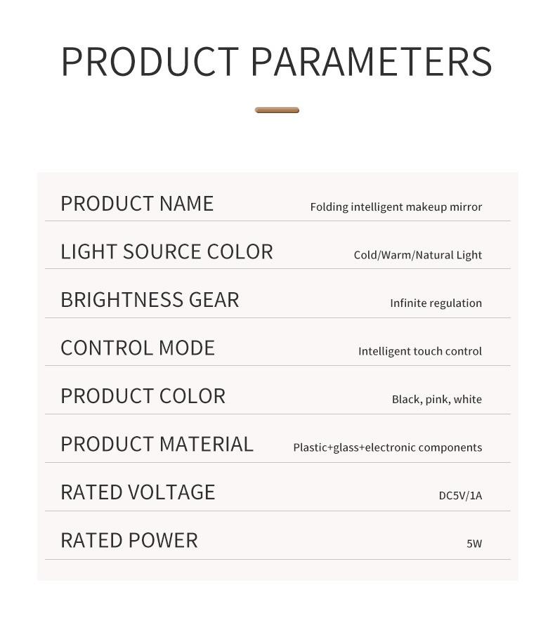 Makeup Mirror with Lights, USB Rechargeable Vanity Mirror with Stand, 3 Color LED Lighting Dimmable Brightness