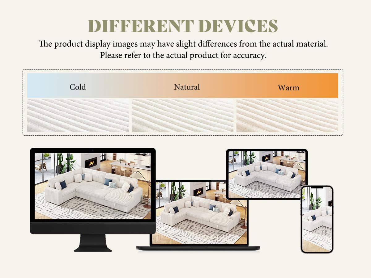 [Ships in 3 Boxes] AMERLIFE 129 Inch Sectional Couches for Living Room, Sectional Couch with Storage & Ottoman, Modular Sectional Sofa Converts to Sleeper, Cloud Couch Sectional for Large Space