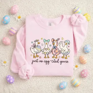 Just An Egg-cited Goose Sweatshirt, Goose Easter, Coquette Egg, Brushstroke Easter Sweatshirt, Silly Goose Easter