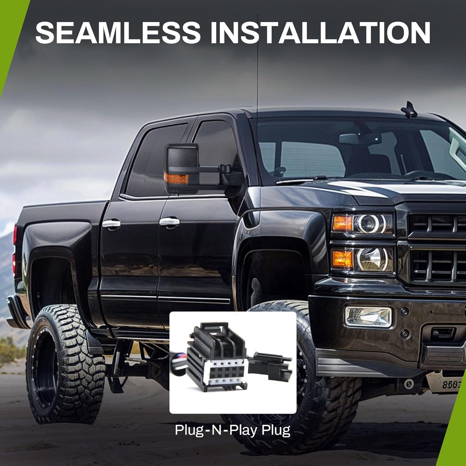 YITAMOTOR Towing Mirrors Compatible with 2007-2013 Chevy Silverado GMC Sierra 1500 2500HD 3500HD Extendable Power Heated Amber LED Turn Signal Manual Telescoping Folding Black Housing