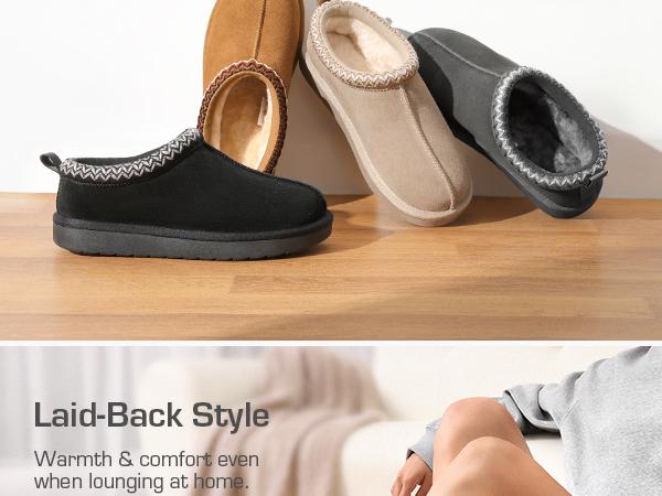 Dream Pairs [FuzzyEasy] Women‘s Men's Unisex Casual Slip-on Suede Leather Fuzzy Slippers Couple Indoor Outdoor Fluffy Home Comfort Winter Cute Warm Furry Shoes Classic Stylish Girl Footwear Walking Shoes Nail