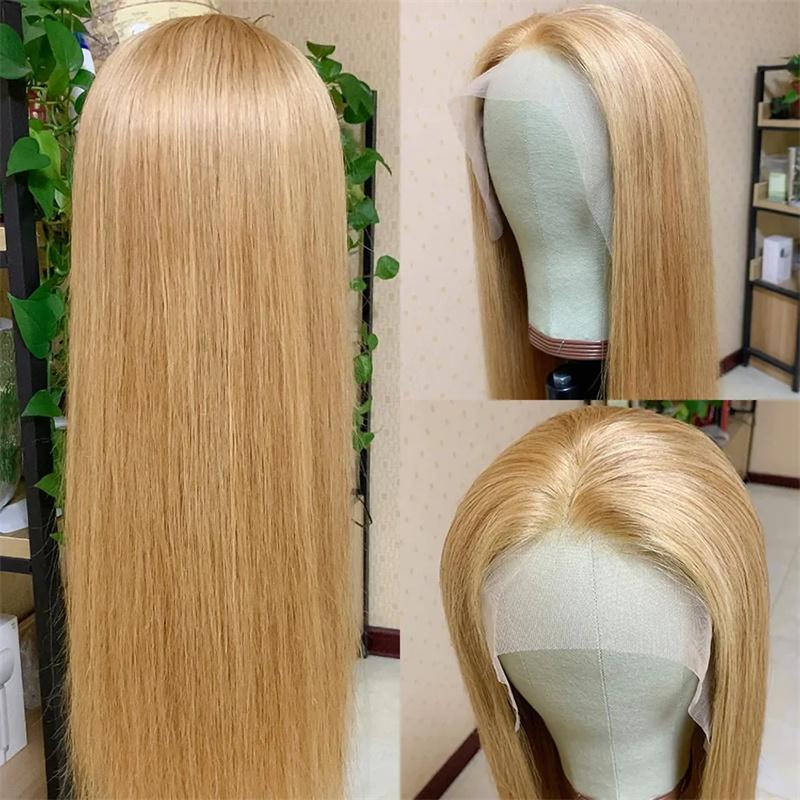 Hot Star 27# Honey Blonde Colored Red Color 613# Blonde Color 99J Burgundy Color Ginger Color and P4/27 Highlight Color Human Hair Frontal Wigs Straight 180% 13x6 HD Transparent Lace Front Human Hair Wigs For Women