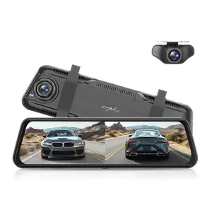 10-Inch Touch Screen Rearview Mirror Dash Cam with Wi-Fi, Front 1080P & Rear 720P Dual Recording, Voice Control, Wide Dynamic Range, G-Sensor, Loop Recording - Easy Installation (Memory Card Not Included) wifi car dvr