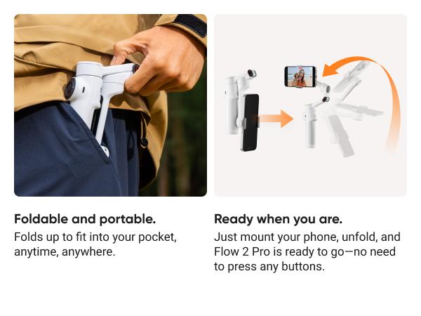 Insta360 Flow 2 AI Tracker Bundle - Foldable Phone Gimbal, AI Tracking with Any App, Multi-Person Tracking, Built-in Tripod/Selfie Stick, Remote Control, iPhone/Android Stabilizer, Travel & Vlog