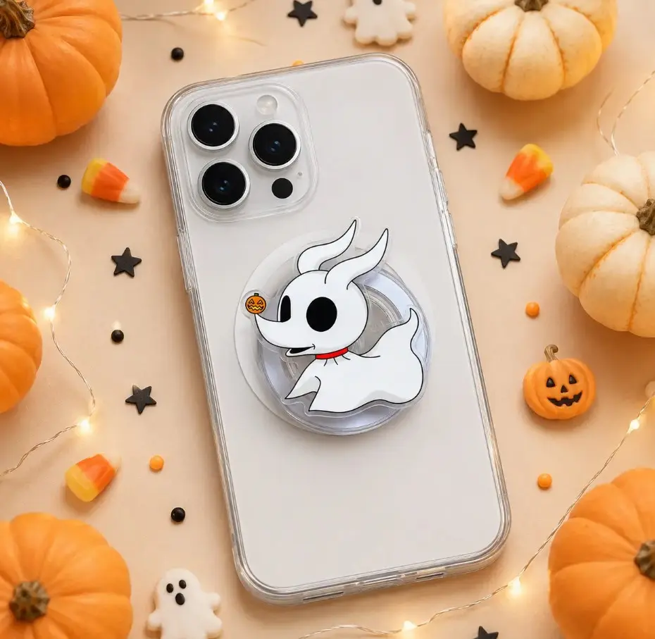 Cute Ghost Dog MagSafe Phone Grip – Pumpkin Nose Halloween Magnetic Phone Holder & Kickstand – Spooky Cute Fall Gift