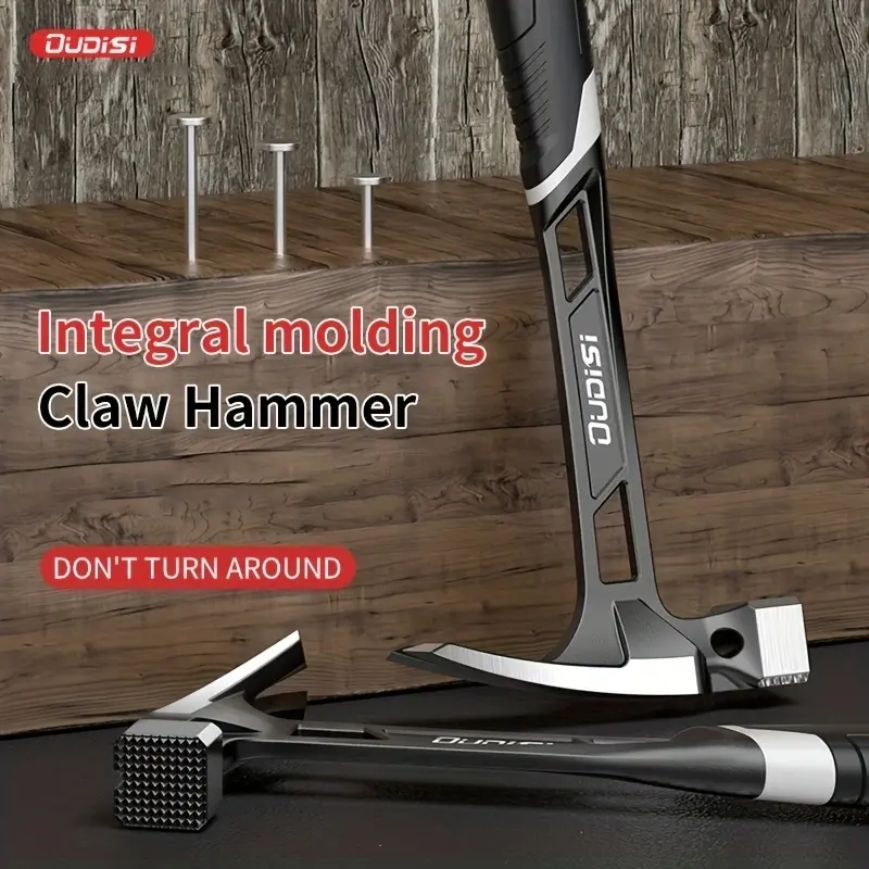 Heavy-Duty One-Piece Claw Hammer, Clawhammer, Multi-Functional with Shock-Absorbing Nylon Handle, Non-Slip Grip & High-Carbon Steel Construction, Ideal for Demolition, Smooth Finish Hand Tools, Dad Birthday Gift, Hardware
