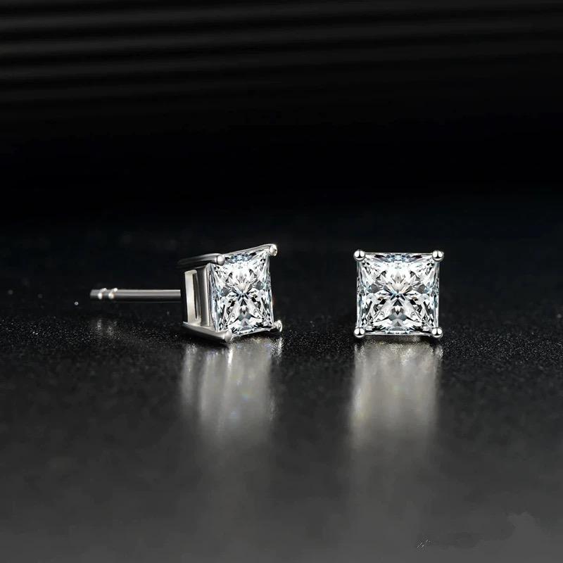 Delzzad S925 Princess Cut Synthetic Moissanite Fashionable Shiny Stud Earrings Birthday Wedding Anniversary Perfect Gifts for Women Girls Women Sturdy Minimalist Accessories Delzzad S925 Princess Cut Synthetic Moissanite Fashionable Shiny Stud Earrings Birthday Wedding Anniversary Perfect Gifts for Women Girls Women Sturdy Minimalist Accessories