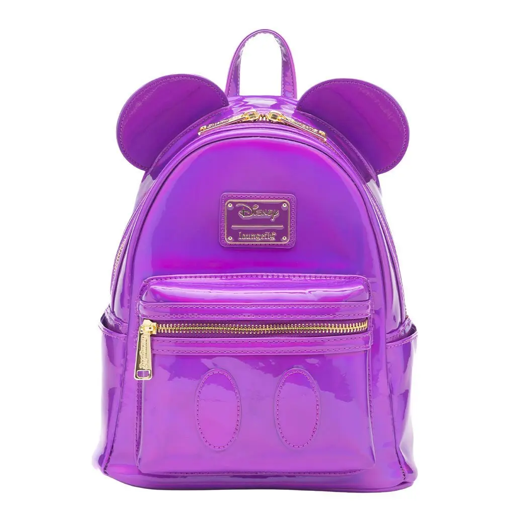 Loungefly Disney Mickey Mouse Amethyst Holographic Faux Leather Mini Bag for Women, Adjustable Straps for Everyday Carry, Adjustable Backpack, Backpacks For Women, Mini Backpacks