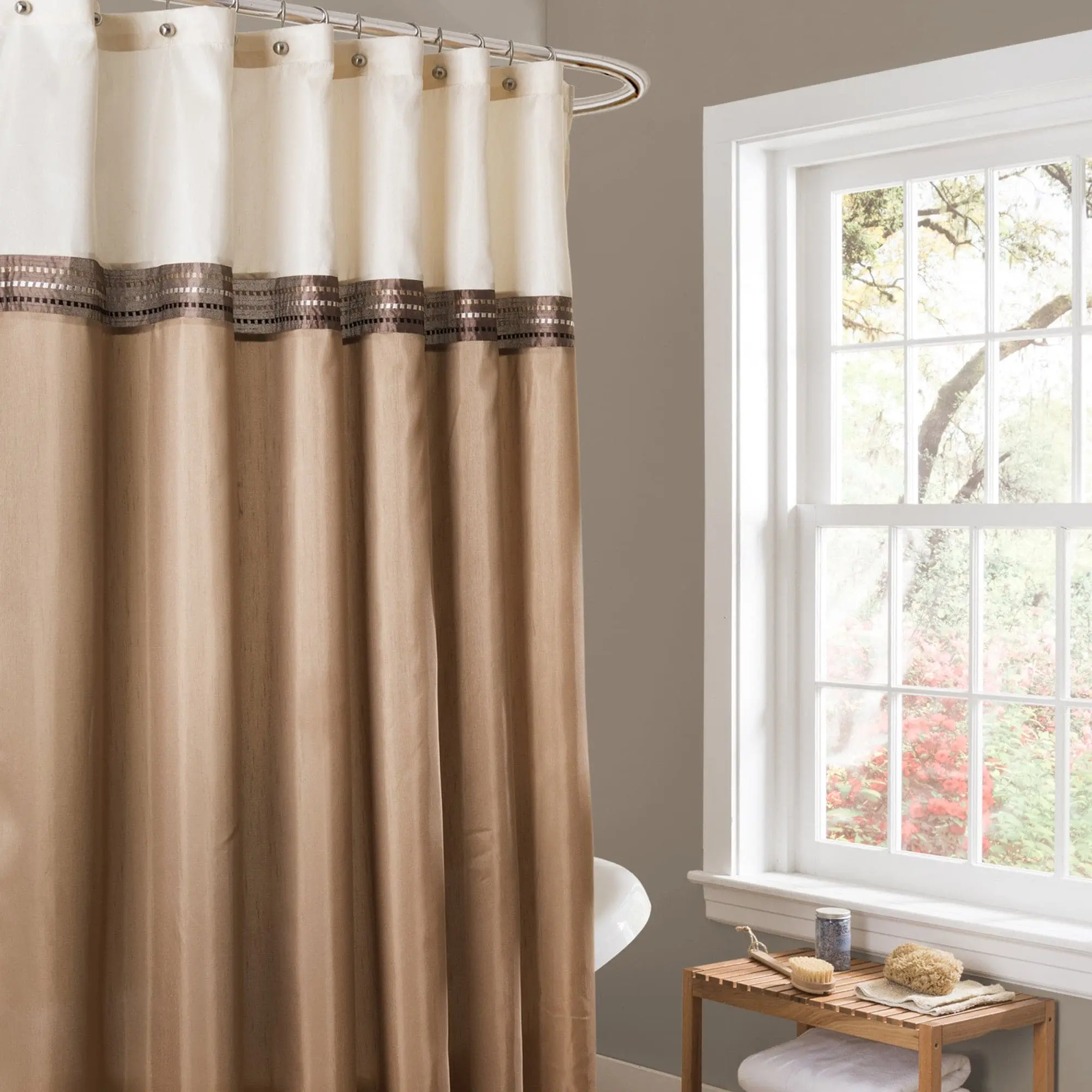 Lush Decor Terra Shower Curtain - Stripe and Thick Design, Soft Fabric, Ideal for Showering, Versatile for Various Styles