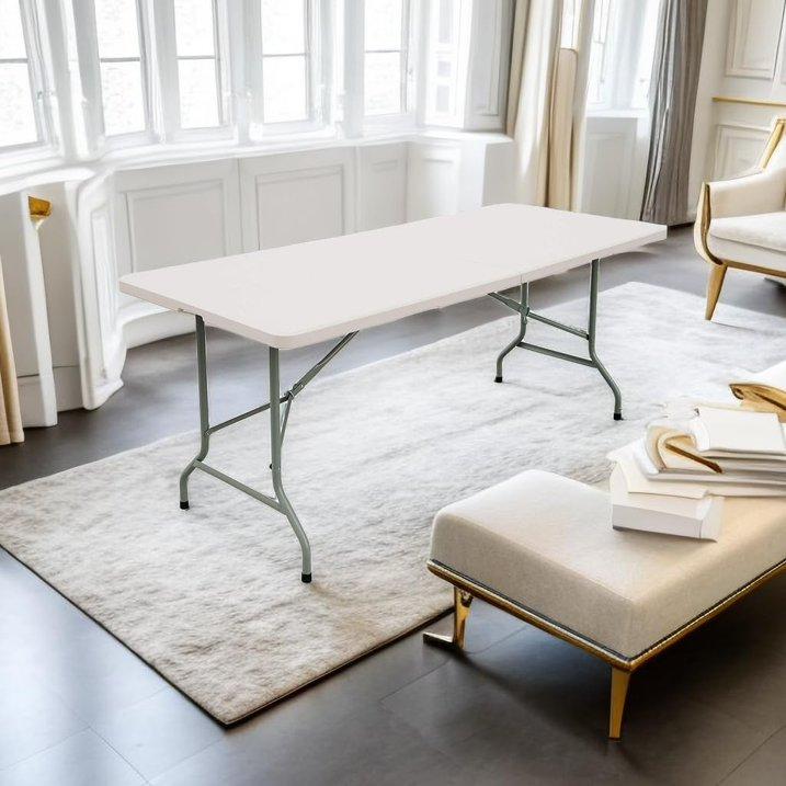 6ft Plastic Folding Table Heavy Duty Stainless Steel Legs Built-in Handles for Outdoor Camping Parties Weddings Picnics Christmas Gift