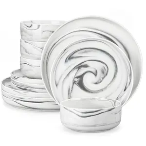 MALACASA 12/18 Pieces Modern Kitchenware, Porcelain Tableware Dishware Sets Chip Resistant Ceramic Dish Cutlery Set Service for 4/6 Home, Series LUNA