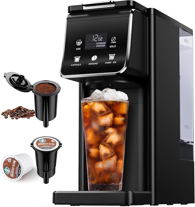 Hot & Iced Coffee Maker for K-Cups & Ground Coffee, Single-Serve Brewer with Bold Setting, Reusable Filter, Travel Mug Friendly, Compact & Quick Brew, Black Household Appliances espresso machine coffee bar supplies Hot & Iced Coffee Maker for K-Cups & Ground Coffee, Single-Serve Brewer with Bold Setting, Reusable Filter, Travel Mug Friendly, Compact & Quick Brew, Black Household Appliances espresso machine coffee bar supplies