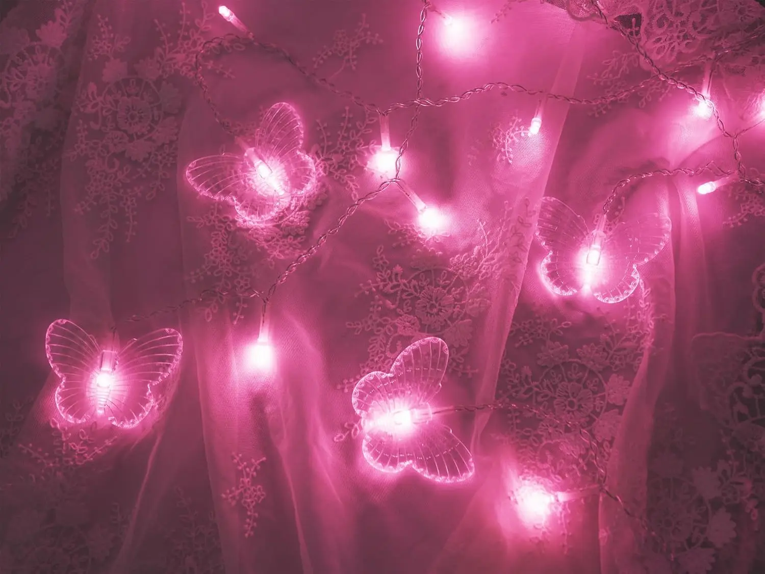 Butterfly Curtain Lights, 8 Modes 48LED Twinkle String Light with Remote 4.9FT USB Powered Window Fairy Light, Decorative Lights for Bedroom, Party, Wedding, Holiday, Christmas (Pink)