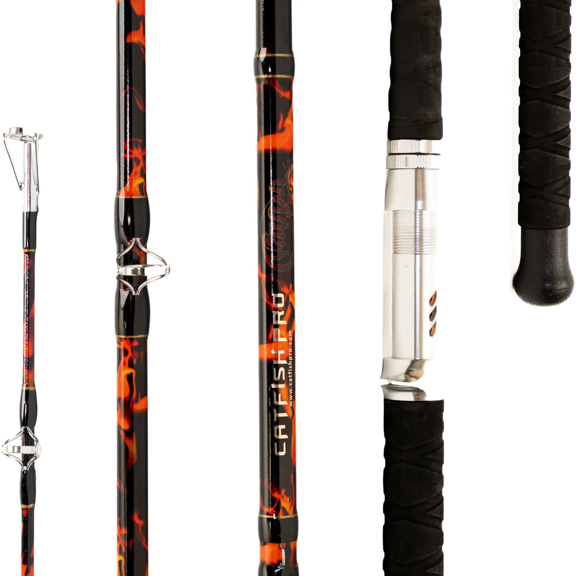 Catfish Pro Black Dragon Fire 7'6" Baitcasting Fishing Rod - Power Boat Fishing Rod for Carp, Durable S-Glass & Carbon Graphite Blend, Heavy-Duty Stainless-Steel Guides, Non-Slip EVA Handle, Trigger Finger Gear Set, Fishing Rods, Casting Rods