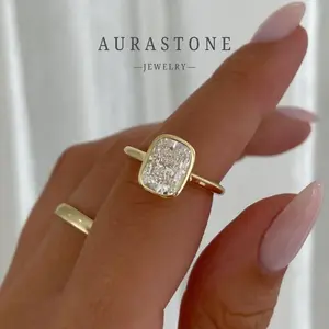 【#43 CS】Bezel 5CT S925 sterling silver, lab-created gemstone, cushion cut women's engagement/proposal ring