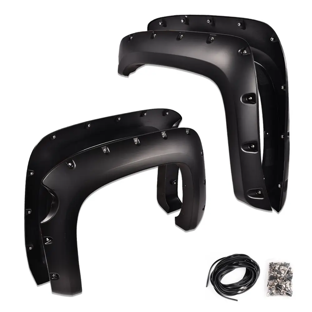 ALLGOOD 4PCS Pocket Style Fender Flares - Textured Black 69.3in Short Bed Polypropylene Wheel Arch Covers for Chevy Silverado 1500 2007-2013 Truck, Heavy-Duty Shatter-Resistant Fade-Resistant DIY Install Industrial Look Gravel Shield Car Accessories, Off-