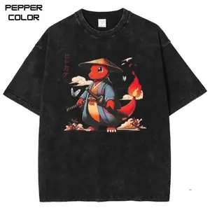 Charmander Samurai Graphic T-Shirt, PKM Anime Character Design, Vintage Anime Streetwear Tee, Unisex Menswear Womenswear Top, Gift Anime Fans
