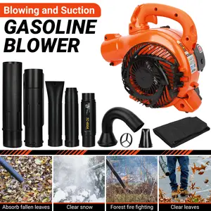 2 Stroke Handheld Leaf Blower, Gas Powered Leaf Blower Dual-Purpose (Blowing and Suction) Cleaner with Straight and Curved Blow Pipe, for Cleaning Leaf Road Snow, Orange Handheld Leaf Blower Tool Garden