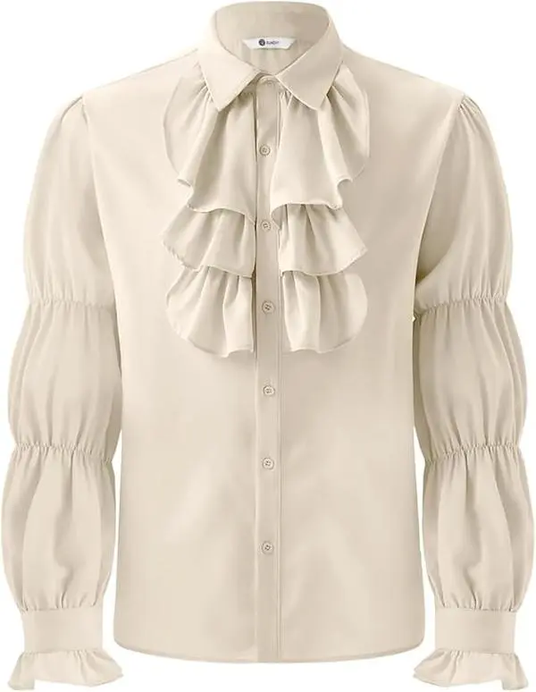 Runcati Mens Pirate Shirt Ruffle Victorian Renaissance Vampire Poet Puffy Shirts Gothic Steampunk Medieval Costume