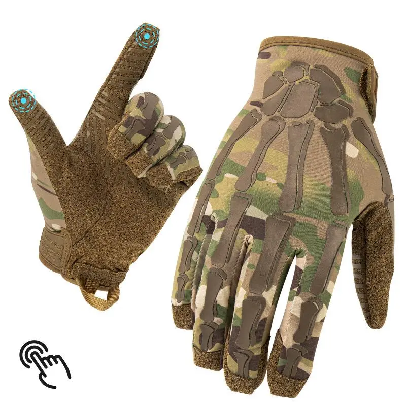Skull Tactical Gloves Men - Motorcycle Riding Gloves Anti-Slip Wear Resistant - Full Finger Touchscreen Combat Gloves Outdoor Gear knuckle protection