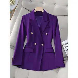 Women'SElegantDouble-BreastedSuitJacket-StylishPurpleOfficeAttirewithDecorativeButtonsandDual-RowLapelDesign,PerfectforFormalEvents,VersatileJacket|SleekBlazer|StylishWomen'SJacket