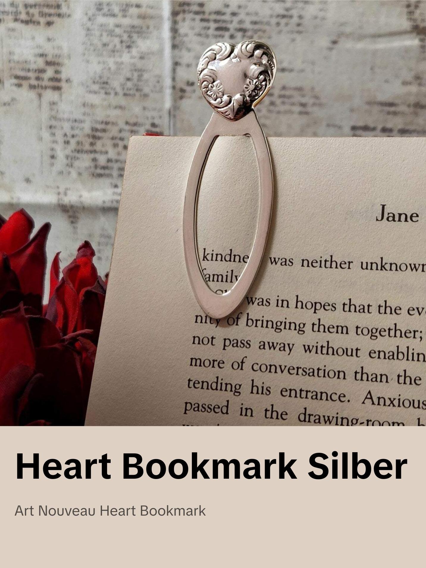 Sterling Silver Ornate Heart Bookmark | Art Nouveau Style Book Lovers Gift