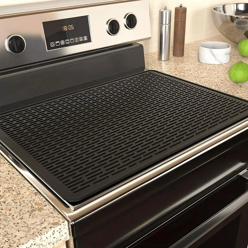 Silicone Electric Stove Top Cover Mat - Plain Kitchenware, Washable Non-Slip Heat-Resistant Splatter Barrier for RV Range Stovetop, Extra Large Stain-Proof Placemat & Coaster for Pans
