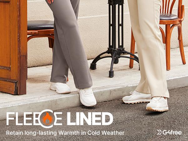 G4Free Fleece Lined Pants Women Wide Leg Sweatpants Women Warm Winter Pajamas Pants for  Yoga  Work Lounge Thermal Winter Bottom 29" Inseam Long Sleeve Loungewear