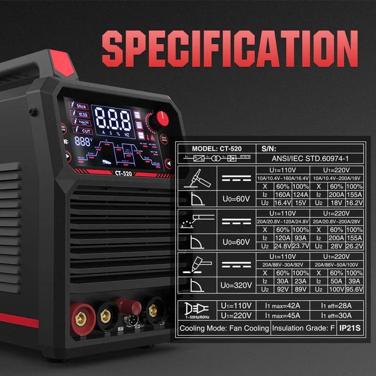 YESWELDER CT-520 110/220V DC TIG Welder & Plasma Cutter Combo | HF CUT/HF TIG/Pulse TIG/Spot Welding/Stick 5-In-1 Welding Machine | 200A TIG MMA & 50A CUT
