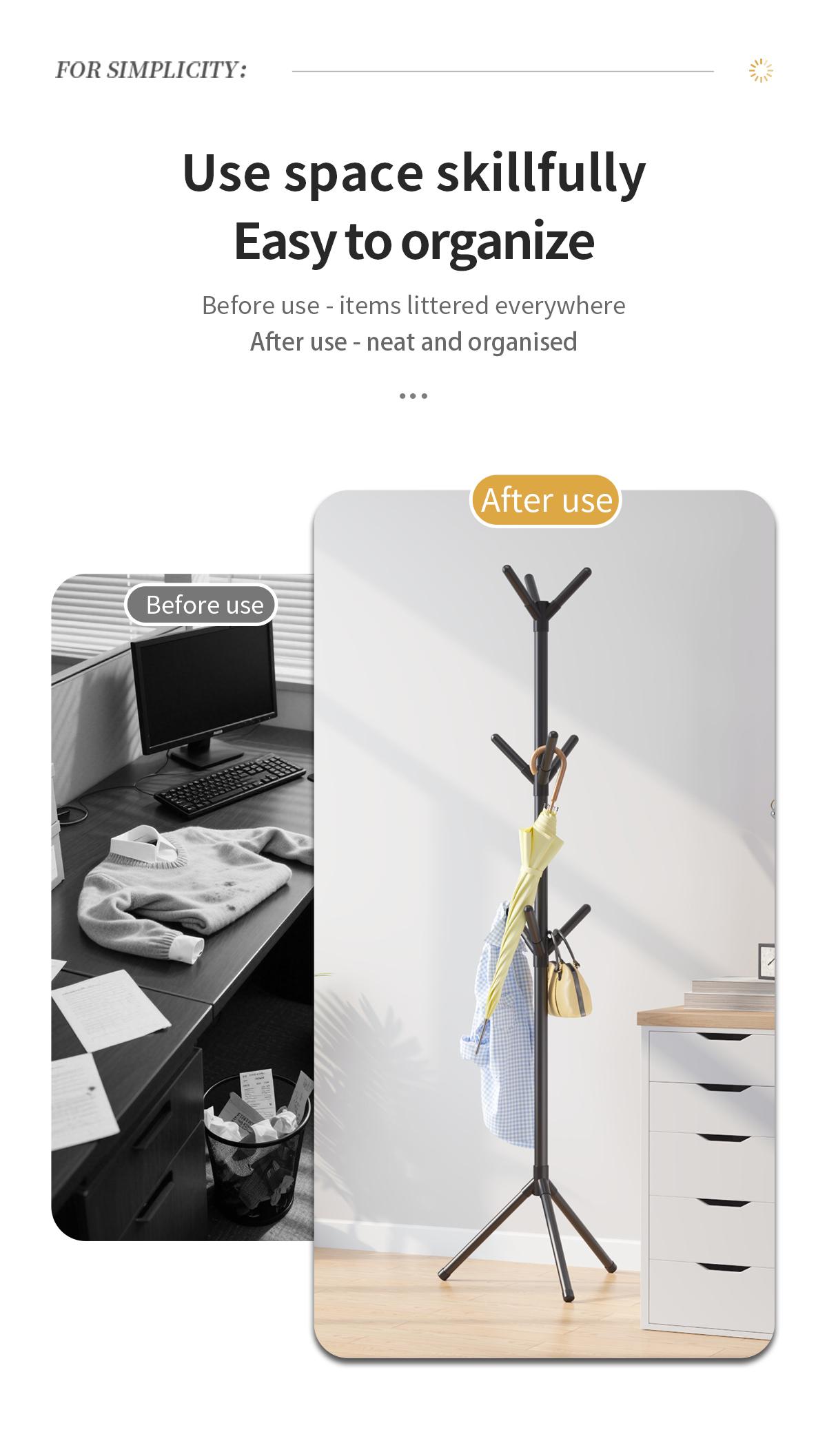 Floor Coat Rack Multi-Layer Clothes Hanger with Storage Hook for Bedroom Living Room Office Home Storage Rack Compact Design Practical for Small Spaces