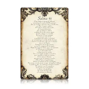 Vintage Spanish Psalm 91 Aluminum Wall Sign | 8x12" Ornate Religious Decor for Prayer Rooms & Holidays (Easter/Valentine’s) Home Inspirational Decor Prayer Room Decor Bible Verse Lightweight