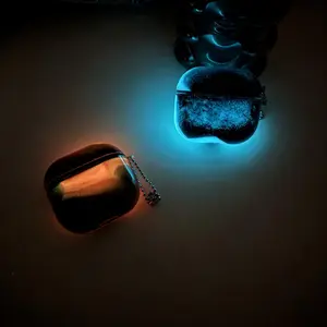 Luminous Quicksand Case for AirPods 1/2/3/4/Pro 2/3, Glow-in-The-Dark Quicksand Earbud Case Luxury Glitter Protective Cover with Keychain
