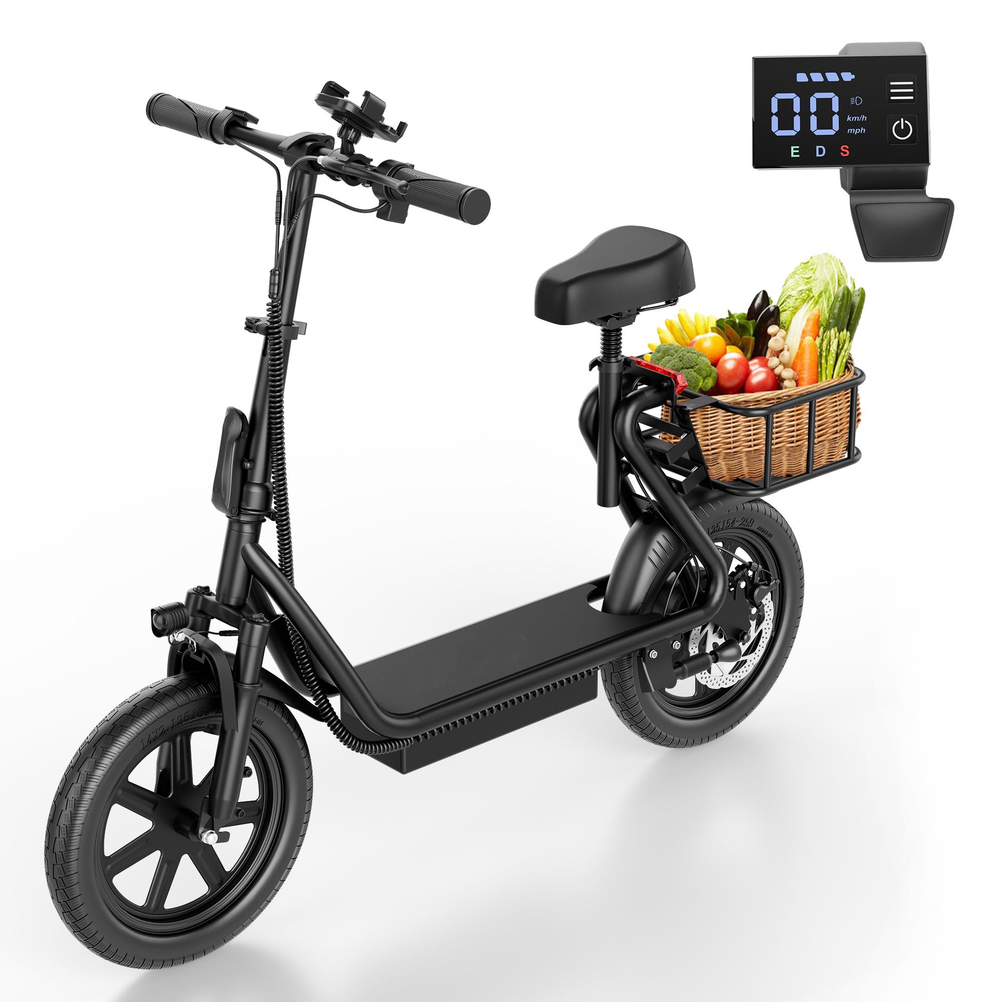 Electric Scooter, Top Speed 22 MPH, Rear Disc Brake + Electronic Brake,14 inch Inflatable Tires,E Scooter with Seat for Adults