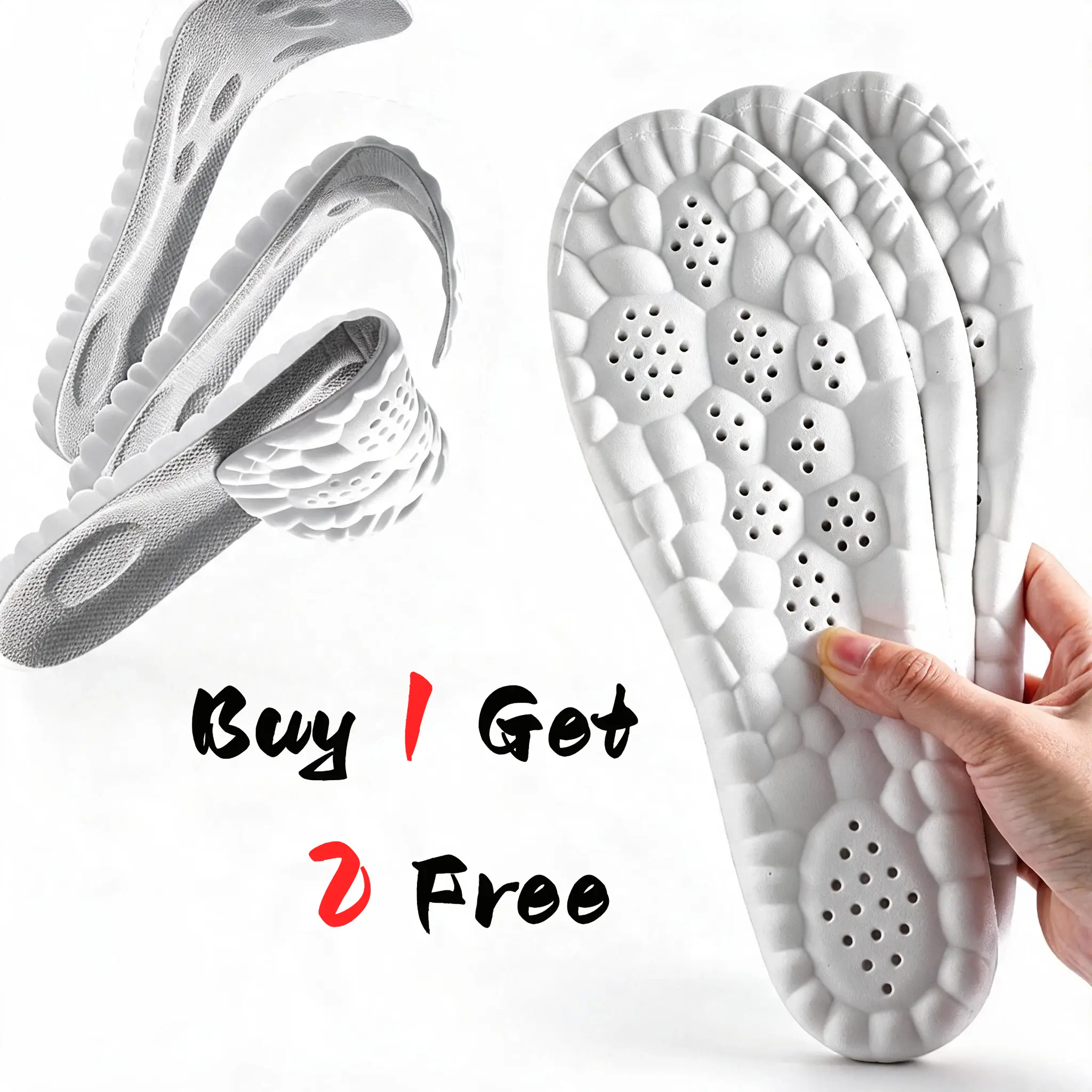 4D Cushioned Cloud Soft Foam Insoles, Breathable Cuttable Shoe Inserts, Unisex Universal Fit for Daily Shoes, Value Deal: Buy 1 Get 2 Free