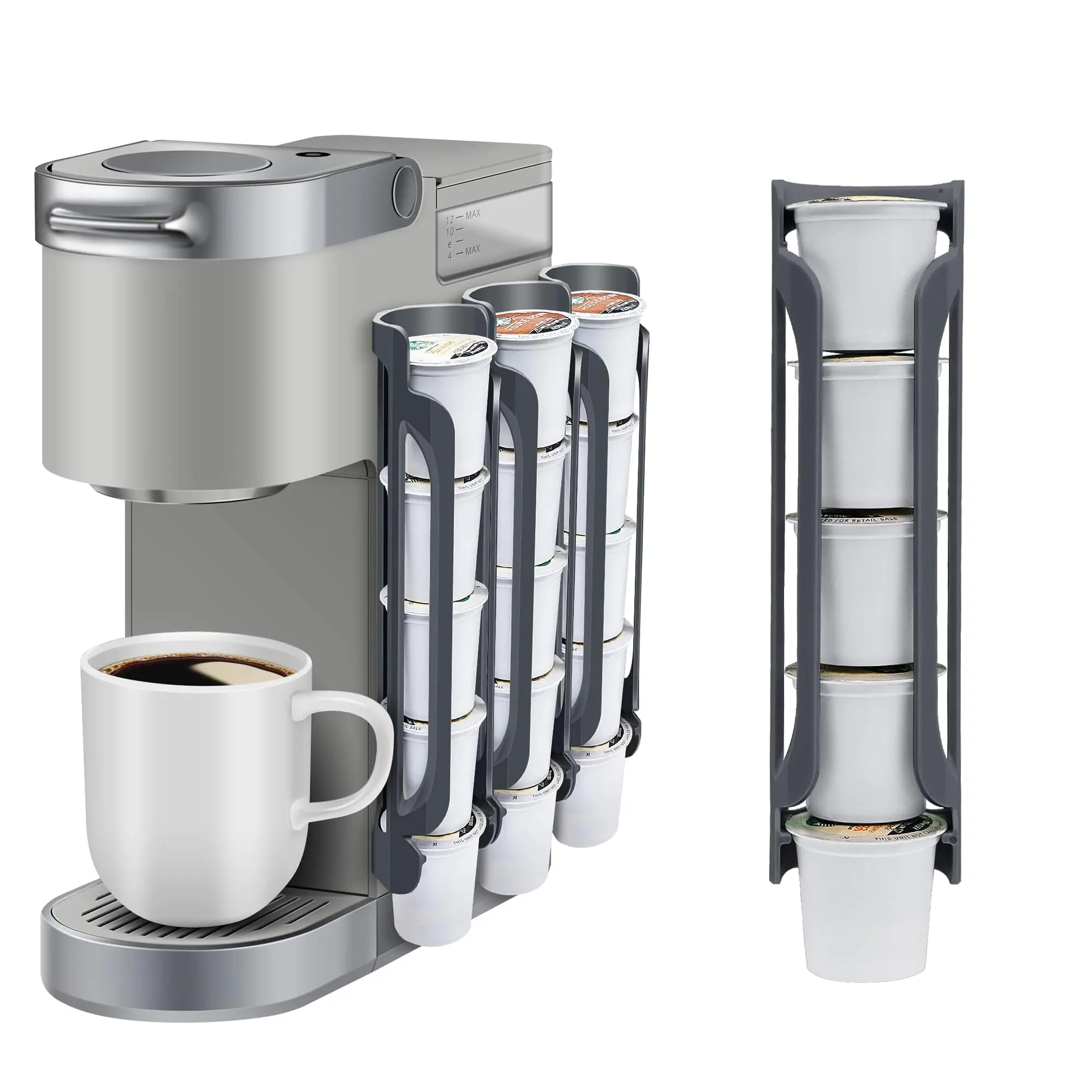 K Cup Holder for Keurig Coffee Pod Holder for Counter Small Space Wall Mount 2PC Expandable Capacity 5 Capsules Easy Install High Quality Plastic