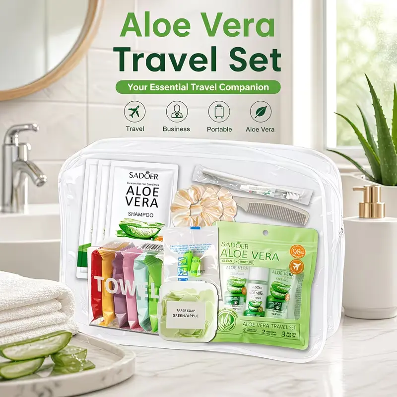 Aloe Vera Travel Care Kit for Women & Men – Hydrating Hair, Face & Body Essentials Set | TSA-Friendly Skincare & Travel Toiletry Organizer Body Care Pack Body Care Bundle