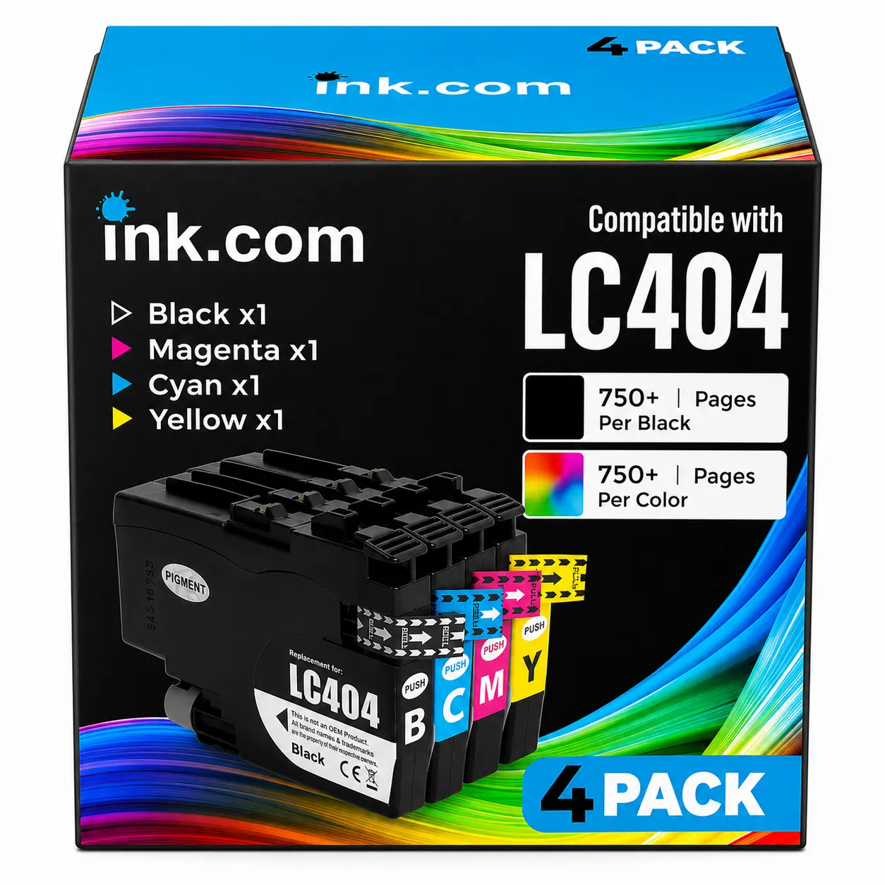 LC404 High-Yield CMYK Replacement Ink Cartridges 4-Pack Set - Compatible with Brother MFC-J1205W, MFC-J1215W, Streak-Free Full Color Coverage, 750-Page Output, Easy Installation, Consistent Performance for Home Offices