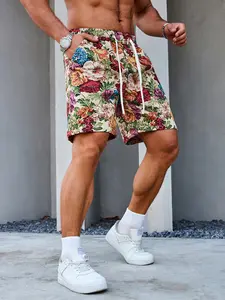 Men’s Floral Jacquard Drawstring Shorts — Casual Vacation Style for Young Men, Great for Dates and Streetwear, Eye‑Catching Design