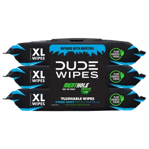 Dude Wipes MentHOLE Flushable Wipes FEEL THE TINGLE  -  Septic Safe Wet Wipes 3pk 144 Wipes