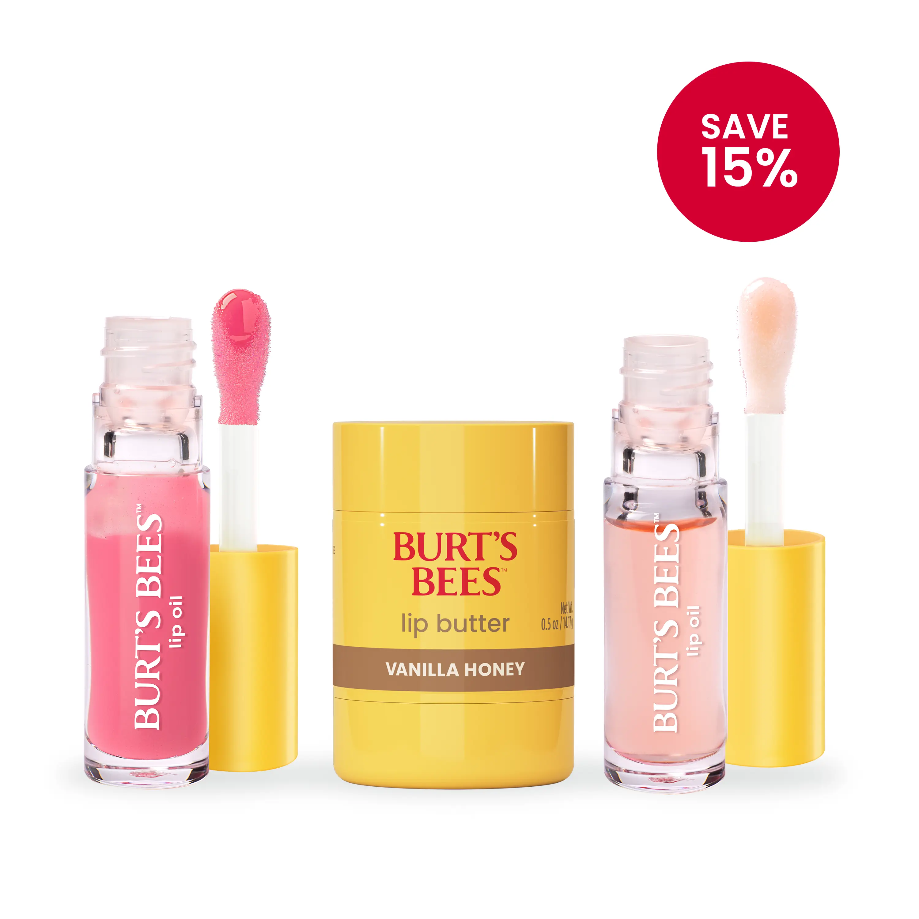 Burt's Bees Lip Treats Bundle | Vanilla Honey Lip Butter + Pink Sky Lip Oil + Clear Day Lip Oil | Hydrating Lip Care Set Lip Care Routine Lip Care Duo Lip Moisturizer Glaze Lip Treatment