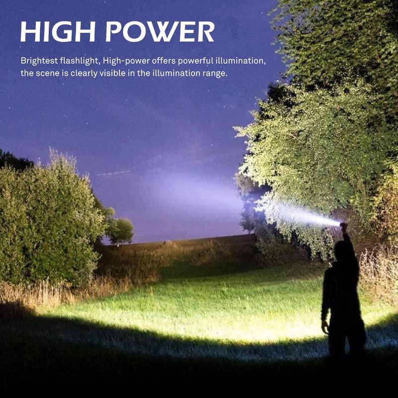 Strong Light Flashlight USB Rechargeable with Emergency White Light and Red & Blue Alarm Lights.with 7 Modes, IPX4 Waterproof, Versatile Use