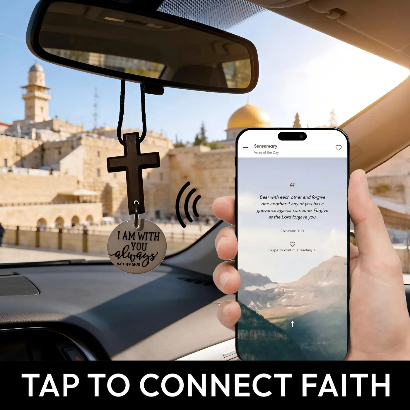 Bible Verse Christian Car Rearview Mirror Hanging Cross Ornament, 3.2x1 in Car Interior Decoration Accessory, Scripture Scan for Daily Commute, Universal Fit for 95% of Smartphones, No App Required