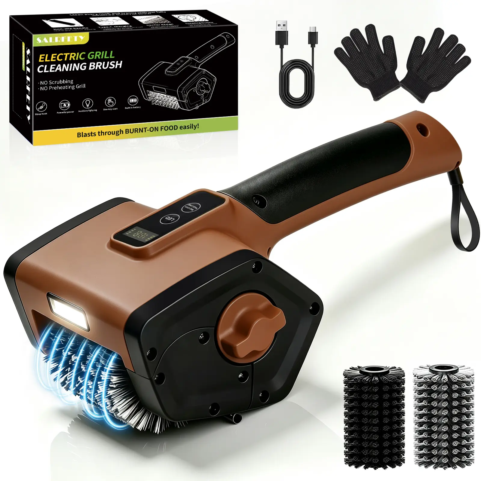 Electric Grill Brush for Outdoor, 2026 TikTok BBQ Grill Cleaner with 3 Heads, 2-Speed & Angle Adjust Cordless Rotary Grill Brush, 150Mins Runtime Grill Cleaning Brush for Barbecue Grates， Waterproof & Dishwasher Safe Removable Brushes for Deep Cleaning