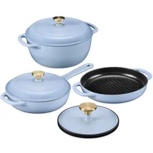 Best Choice Products 6-Piece Enameled Cast Iron Cookware Set, 6QT Dutch Oven W/ Lid, 2QT Skillet W/ Lid, Grill Pan, Grill Press