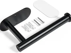 Bathroom Toilet Paper Holder - Good Waterproof Stainless Steel Wall-Mount & Adhesive Toilet Paper Holder, Installation, Ideal for Bathroom, Washroom, RV, Black, 6.5 L