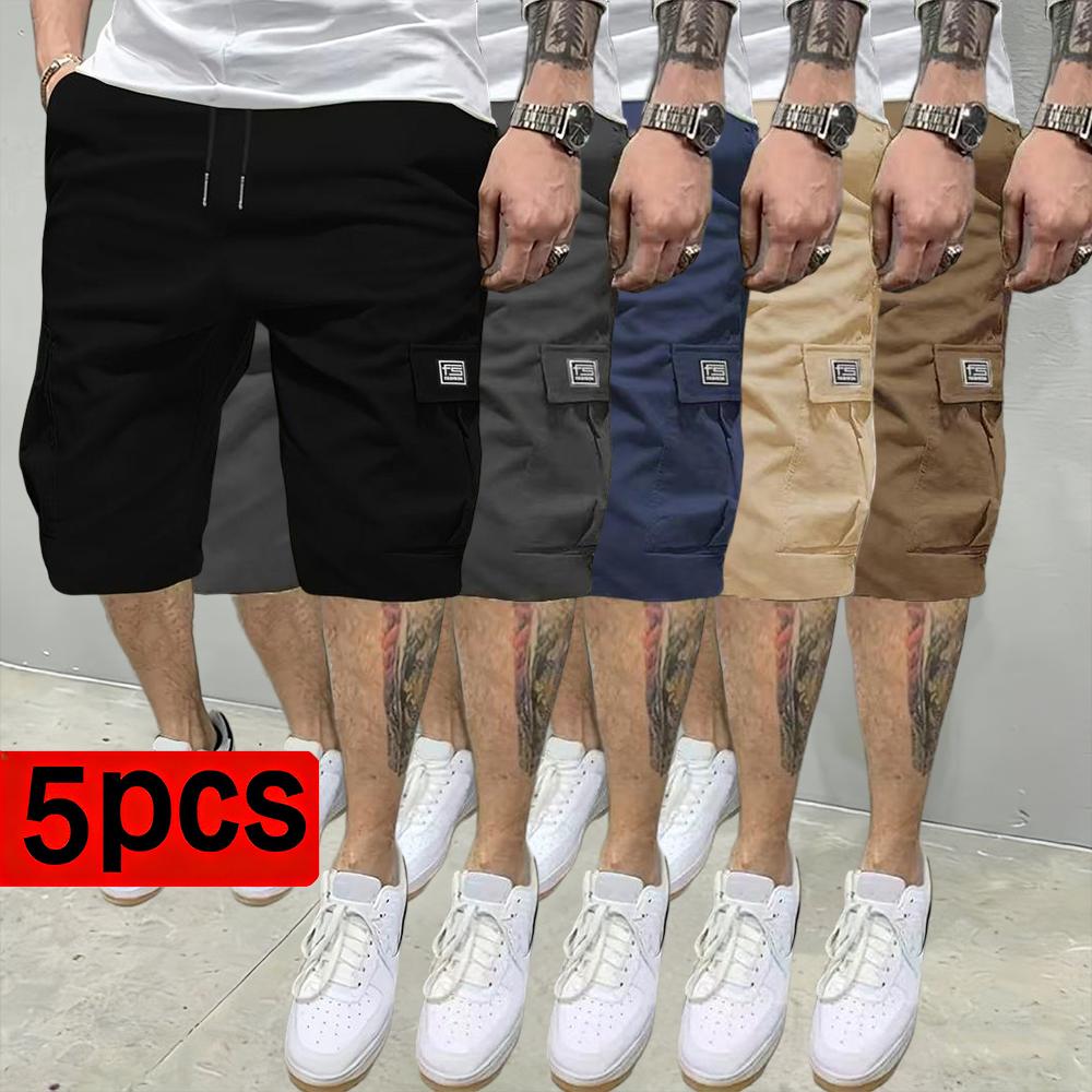 5-Pack men's tooling shorts, summer trendy casual shorts, multi-pocket design, fabric wear-resistant, ball-free, durable, tear-resistant, comfortable and breathable, fashionable and versatile Athletic Activewear