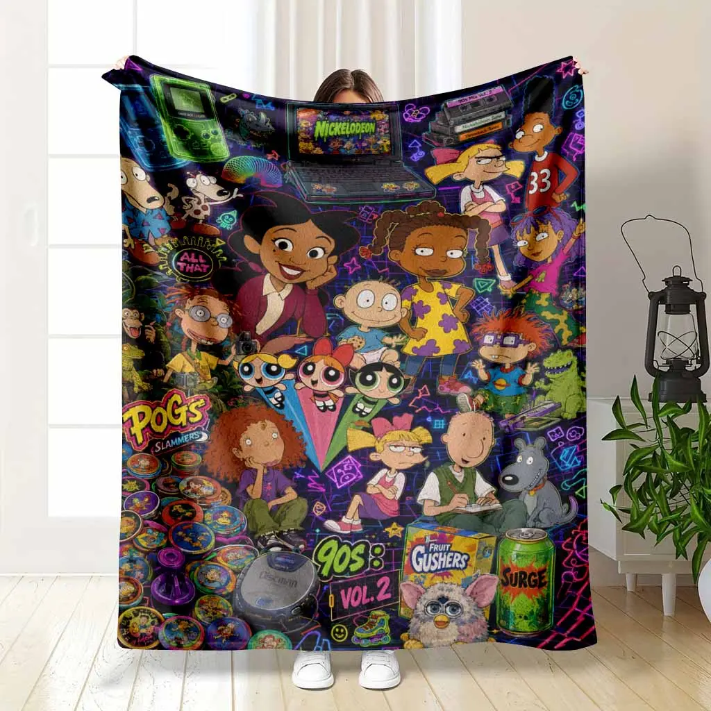 Retro Neon Pop Art Flannel Blanket - Nostalgic Collage Print, Cozy Texture Flannel Fabric, Multi-Size Soft Lightweight Warm Throw for Sofa, Movie Nights, Unique Gifts, Home, Living Room Decor