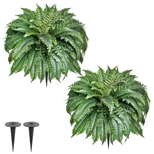 2 Pack Large 88 Leaves Artificial Ferns with Spike, Look Real, Fake Large Faux Boston Ferns for Outdoor Planter Realistic UV Resistant Artificial Fake Plants for Porch Patio Hanging 47 inch