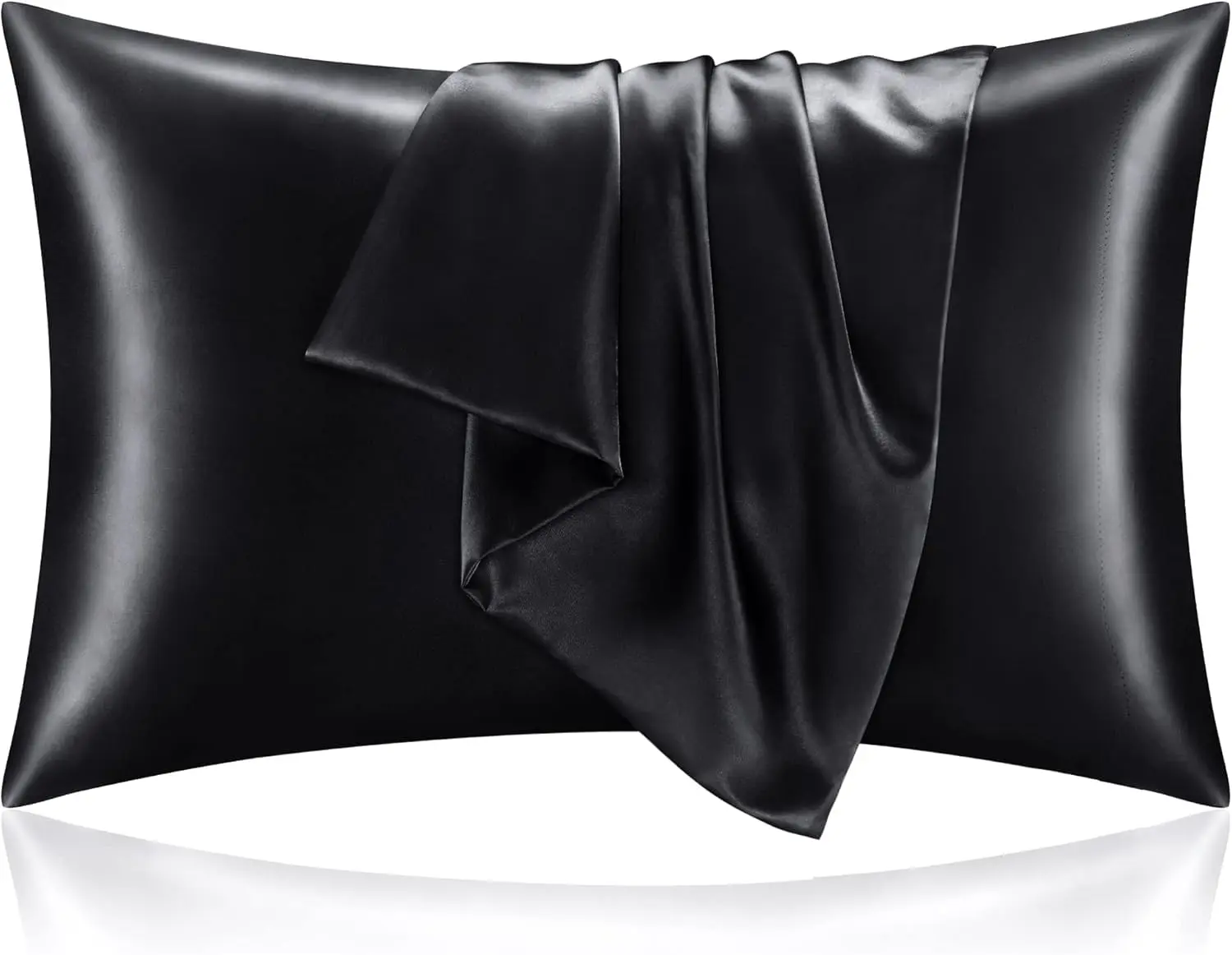 Women's 2-Piece Solid Satin Pillowcase Set - Silky Soft Bedding Beauty Product, Super Soft Skin-Friendly Polyester Linens, Cooling Envelope Closure, 20x30 in Black, Machine Washable, Lowtemp Tumble Dry, Supports Healthier Eyelashes for Night Routine, Beau